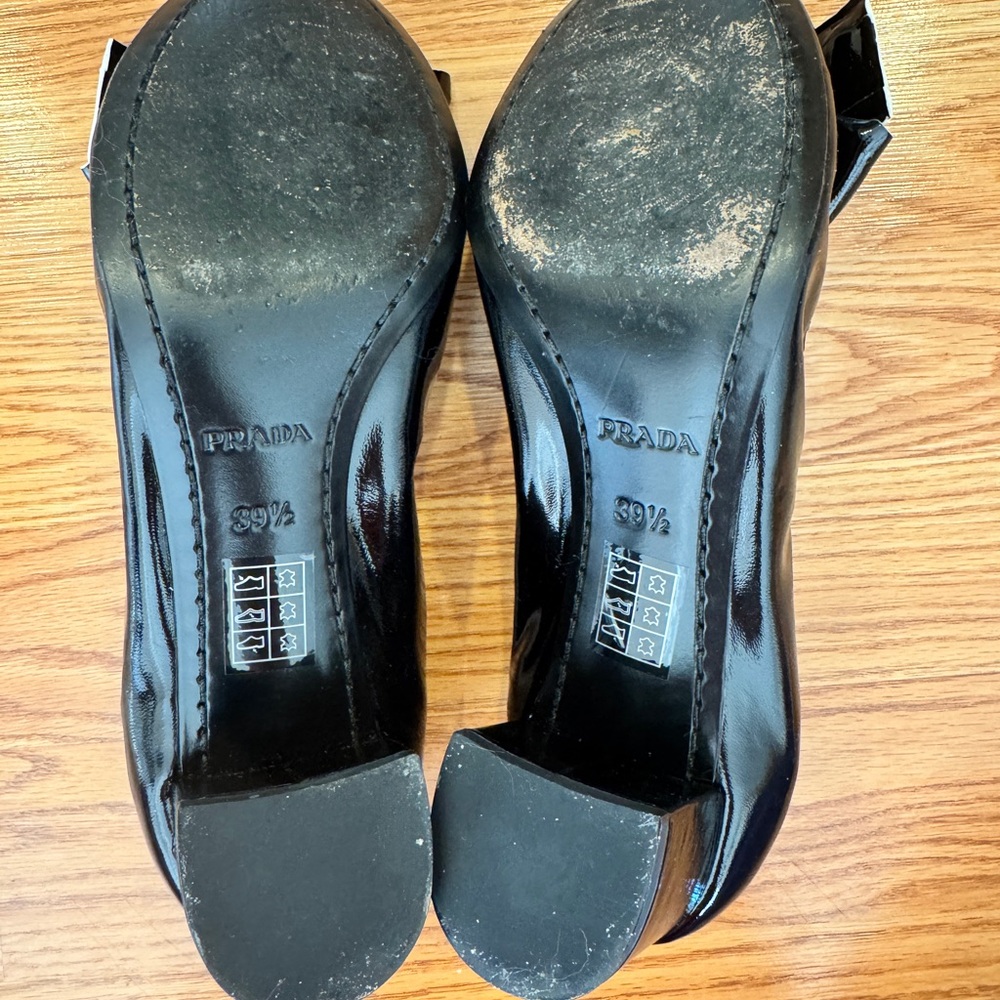 Prada Sport Patent Leather Bow Accent Block Heel Shoes Black size 39 1/2 - Picture 6 of 6